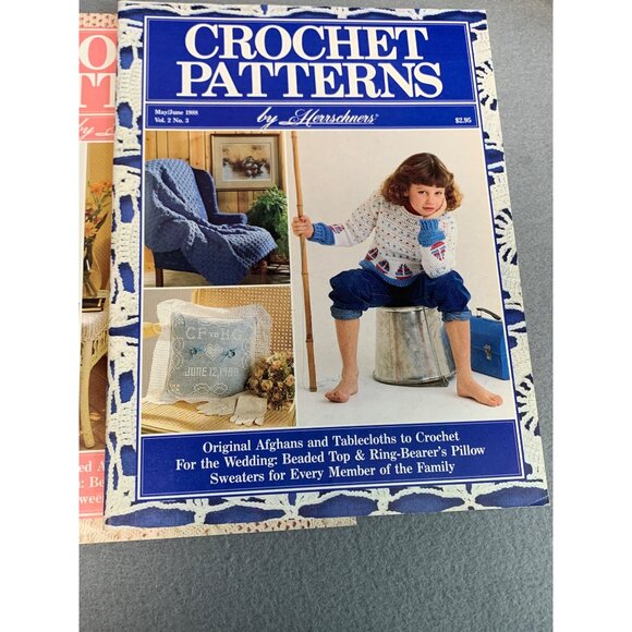 Vintage Crochet Patterns By Herrschners 1988 3 Magazines Afghans Sweaters - Picture 2 of 5